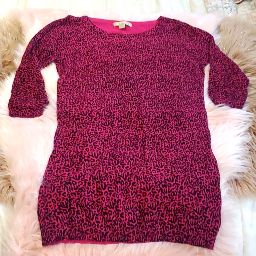 Hot pink leopard long sweater forever 21 🐆💕 size medium m